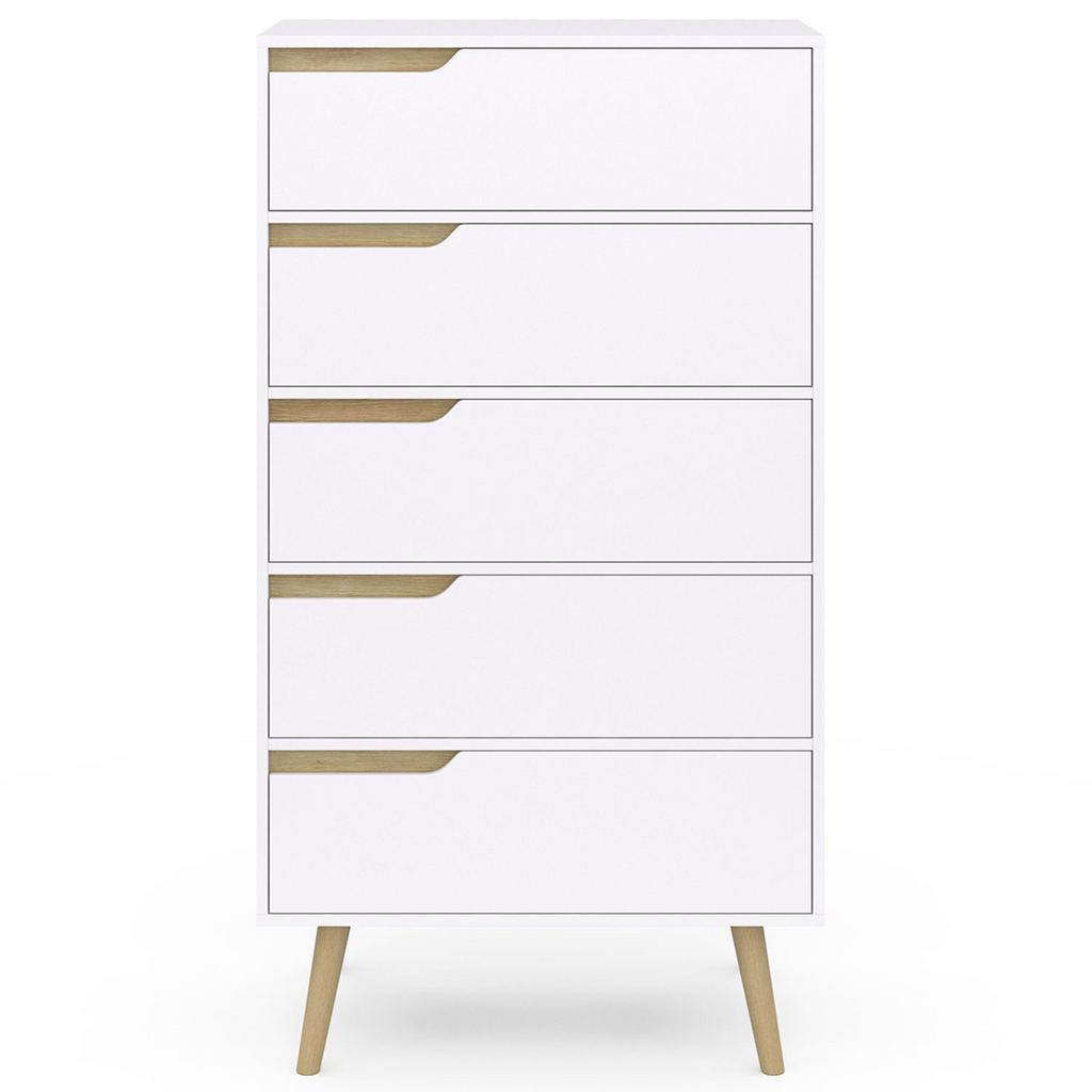 Chiffonnier 5 tiroirs HELSINKI 60x36x110 cm commode semainier blanc design scandinave