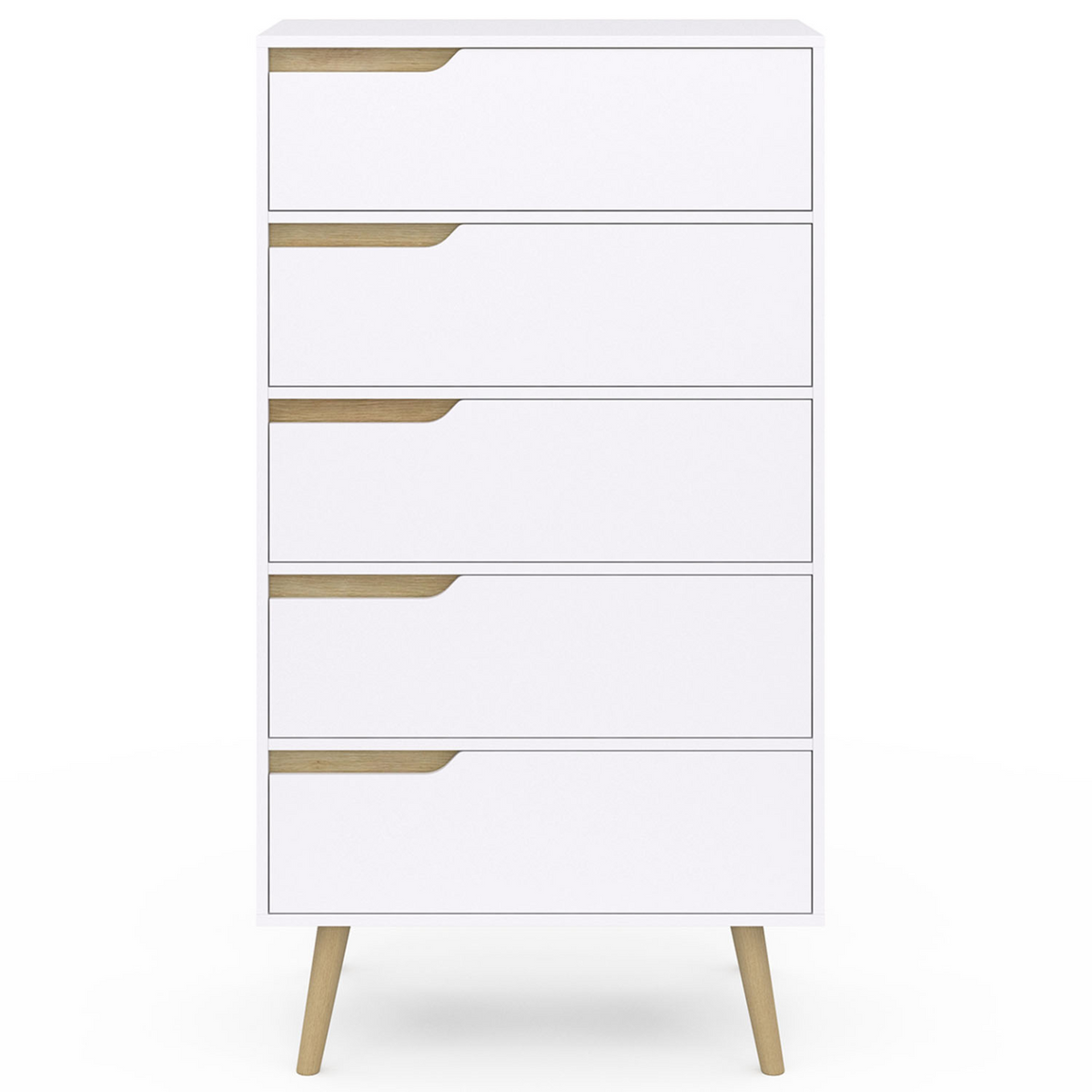 Chiffonnier 5 tiroirs HELSINKI 60x36x110 cm commode semainier blanc design scandinave
