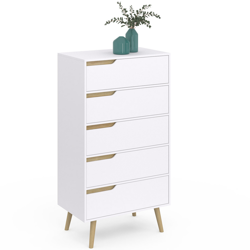 Chiffonnier 5 tiroirs HELSINKI 60x36x110 cm commode semainier blanc design scandinave