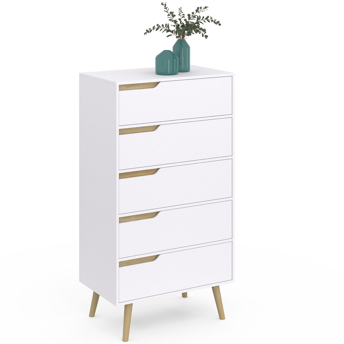 Chiffonnier 5 tiroirs HELSINKI 60x36x110 cm commode semainier blanc design scandinave