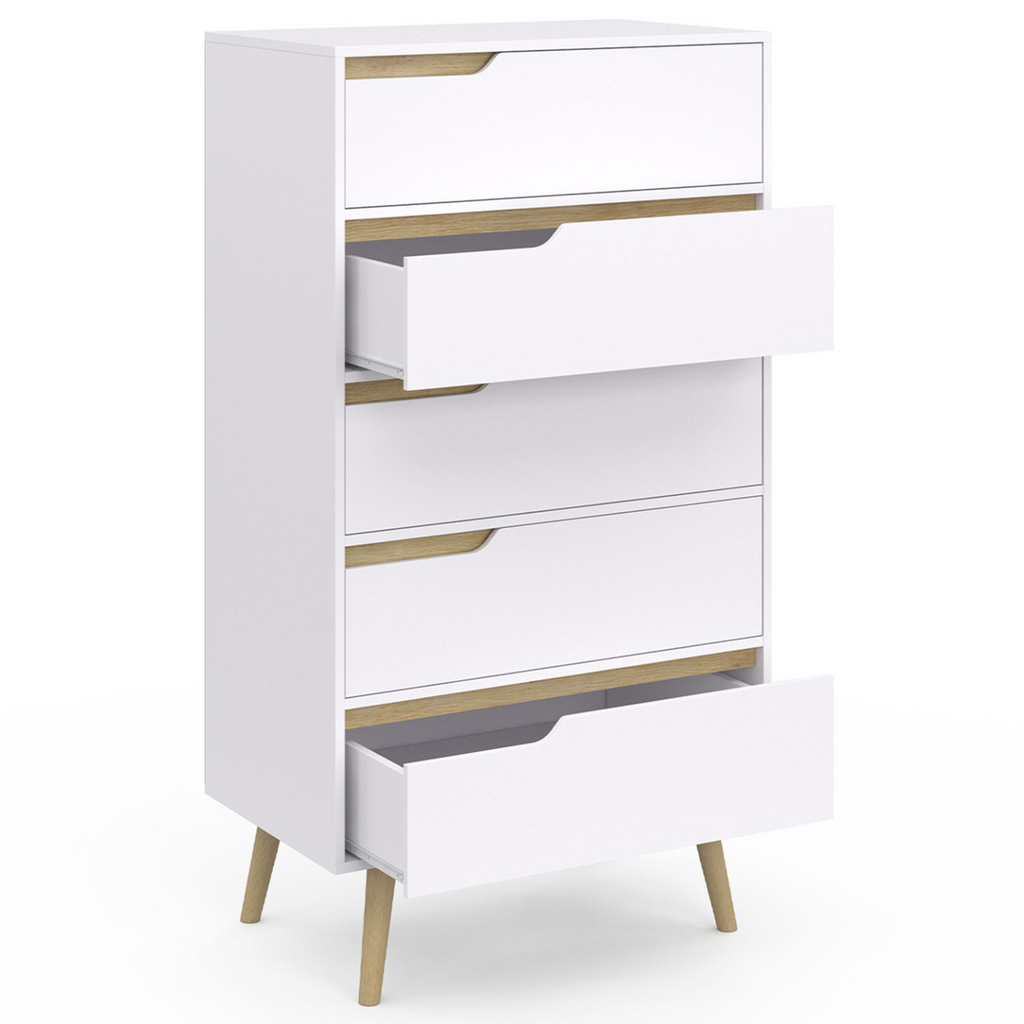 Chiffonnier 5 tiroirs HELSINKI 60x36x110 cm commode semainier blanc design scandinave