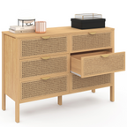 Commode 6 tiroirs EDHEN 115 cm bois et cannage