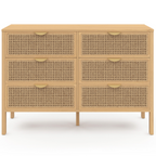 Commode 6 tiroirs EDHEN 115 cm bois et cannage