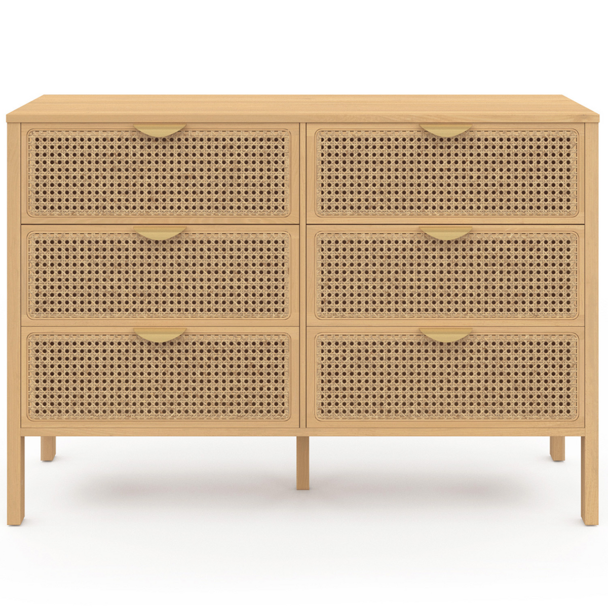 Commode 6 tiroirs EDHEN 115 cm bois et cannage