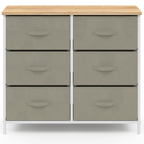 Commode 6 tiroirs en tissu ALTA 80 cm gris clair et plateau effet bois design industriel