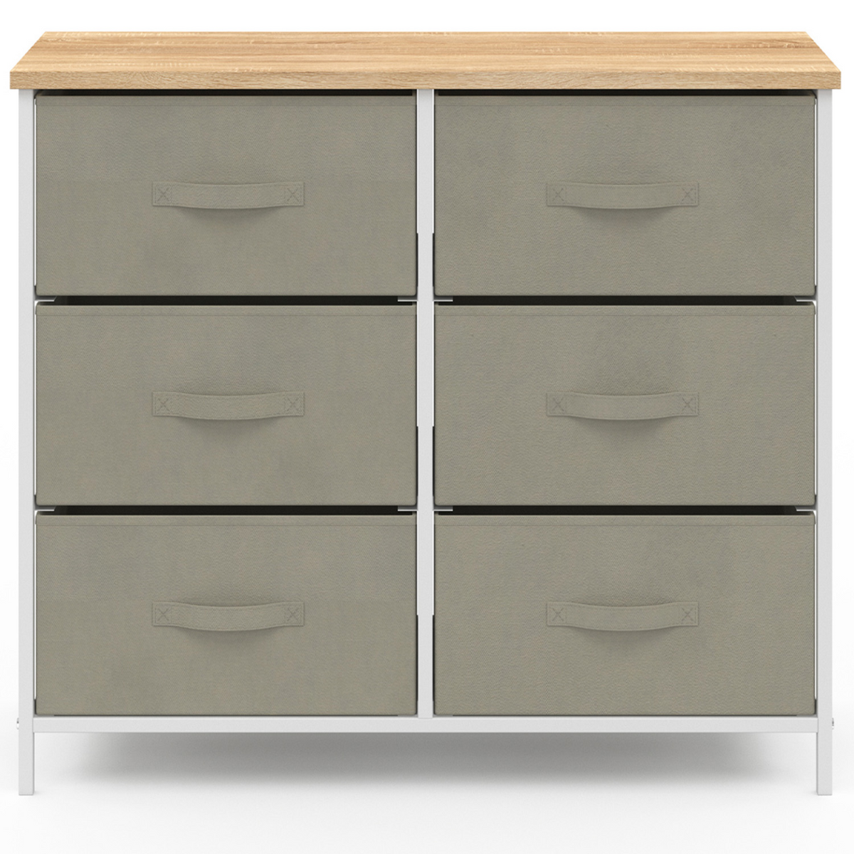 Commode 6 tiroirs en tissu ALTA 80 cm gris clair et plateau effet bois design industriel
