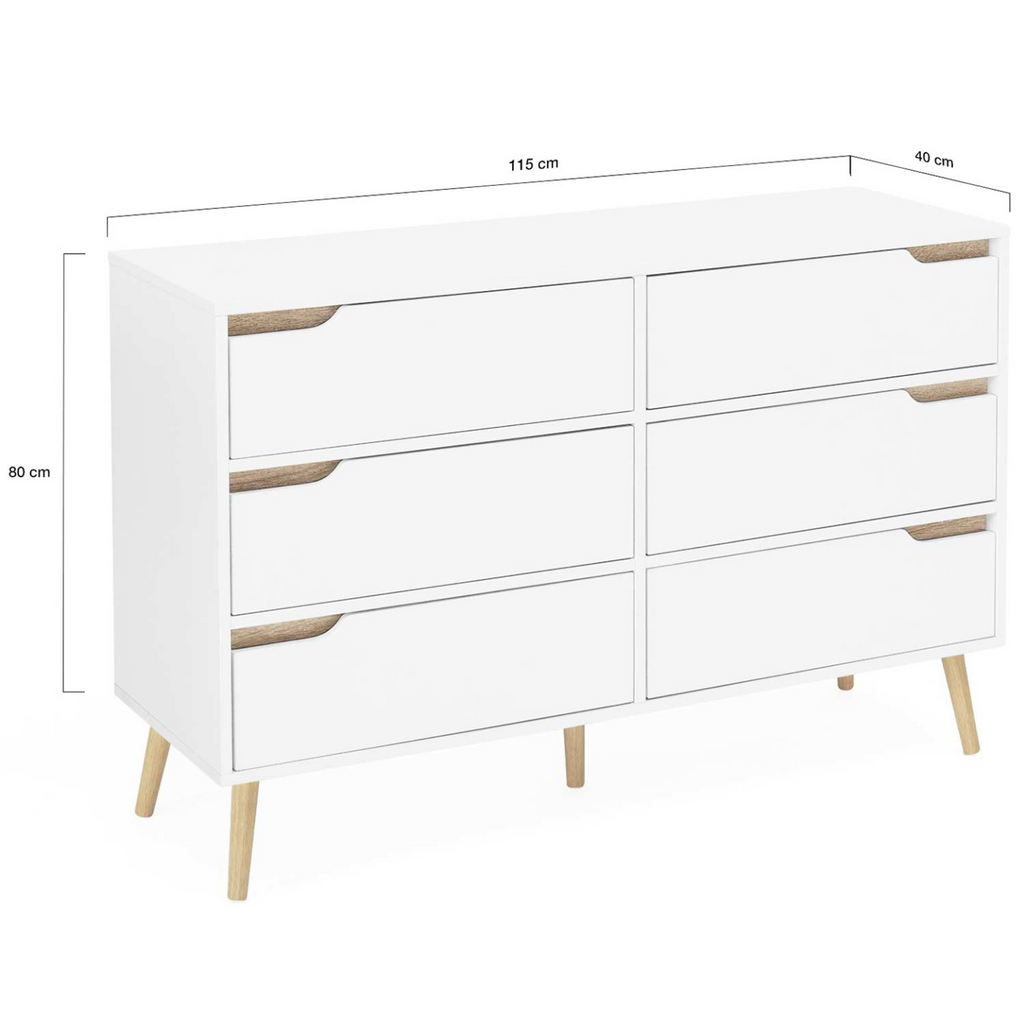 Commode 6 tiroirs HELSINKI 115 cm scandinave blanc