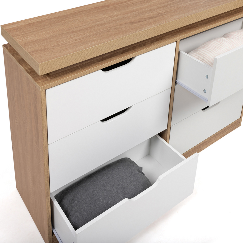Commode 6 tiroirs LUNA à LEDS 115 cm blanc et effet bois