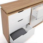 Commode 6 tiroirs LUNA à LEDS 115 cm blanc et effet bois