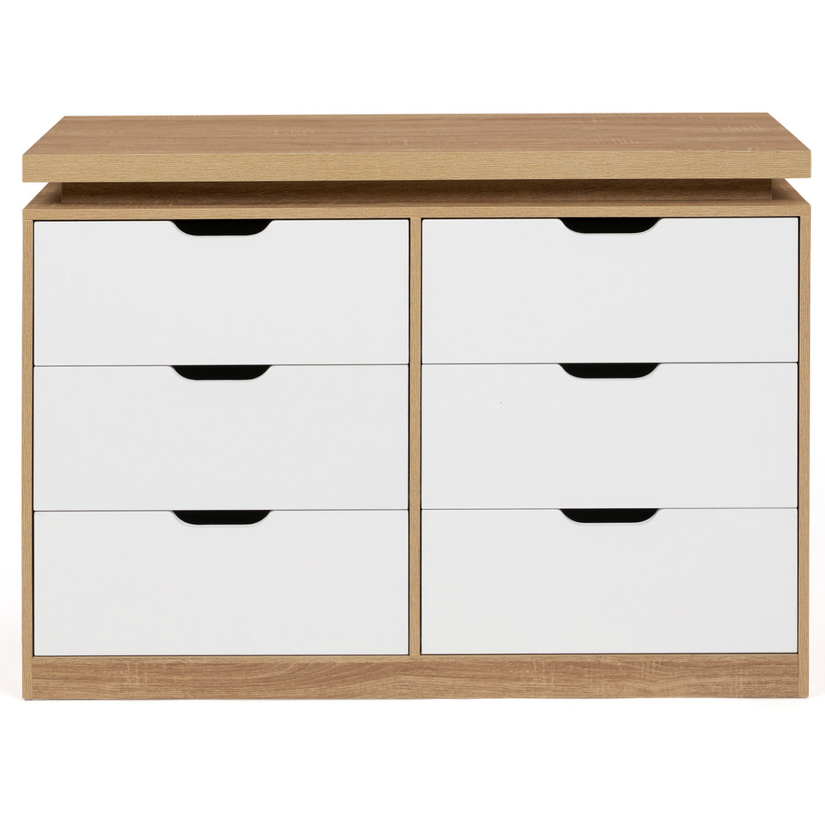 Commode 6 tiroirs LUNA à LEDS 115 cm blanc et effet bois