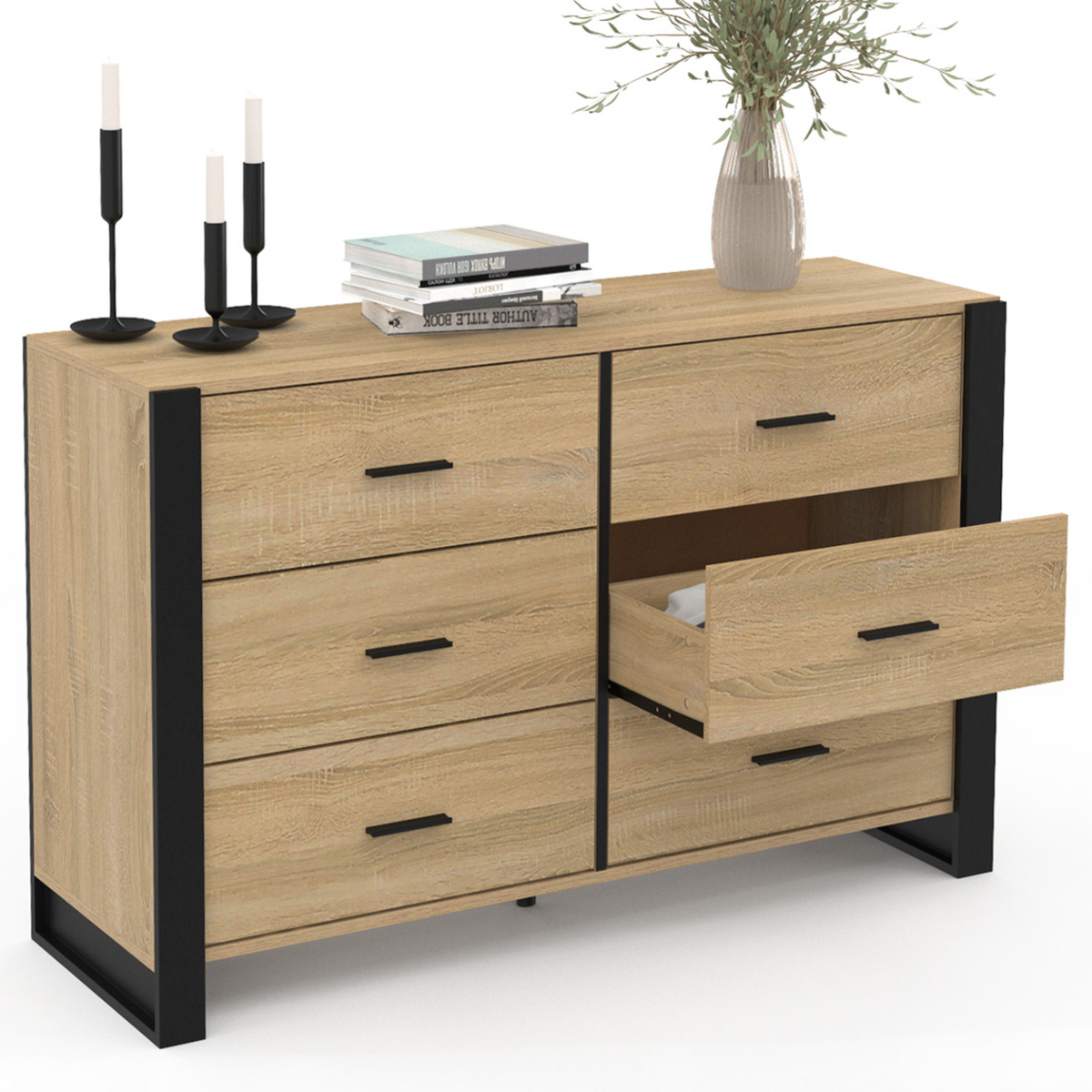 Commode 6 tiroirs ONYX 115 cm bois et noir