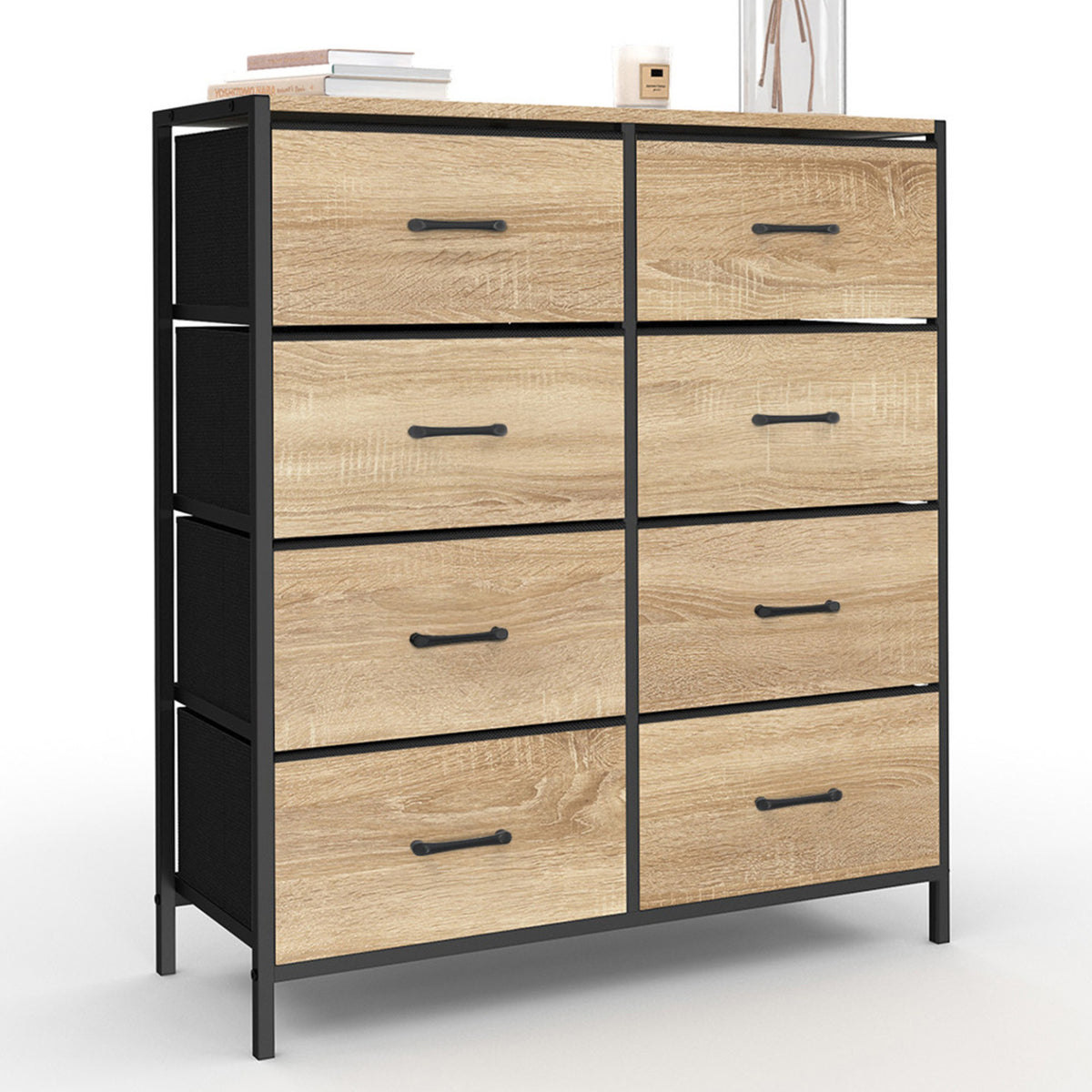 Commode 8 tiroirs en tissu UTAH 80 cm meuble de rangement design industriel