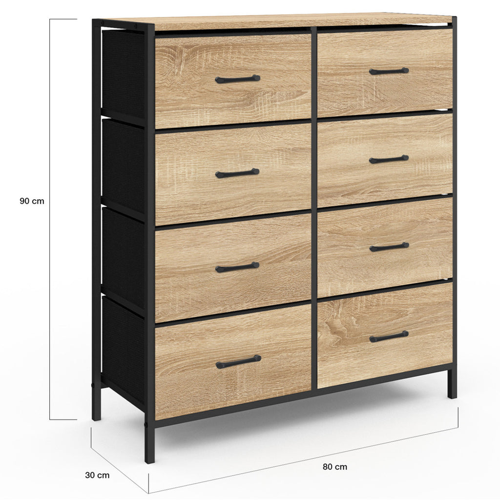 Commode 8 tiroirs en tissu UTAH 80 cm meuble de rangement design industriel