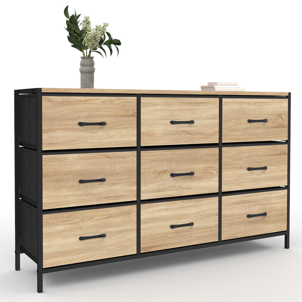 Commode 9 tiroirs en tissu UTAH 115 cm meuble de rangement design industriel