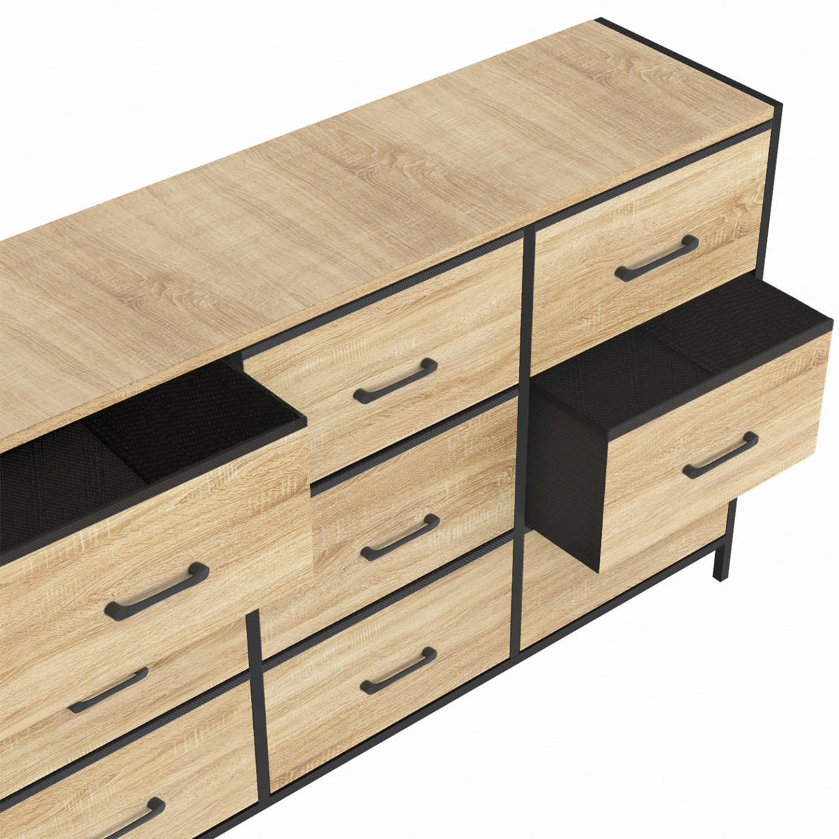 Commode 9 tiroirs en tissu UTAH 115 cm meuble de rangement design industriel
