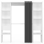 Dressing extensible double MERYL 120/180 x 50 x 180 cm blanc avec étagères + double penderie + rideau gris