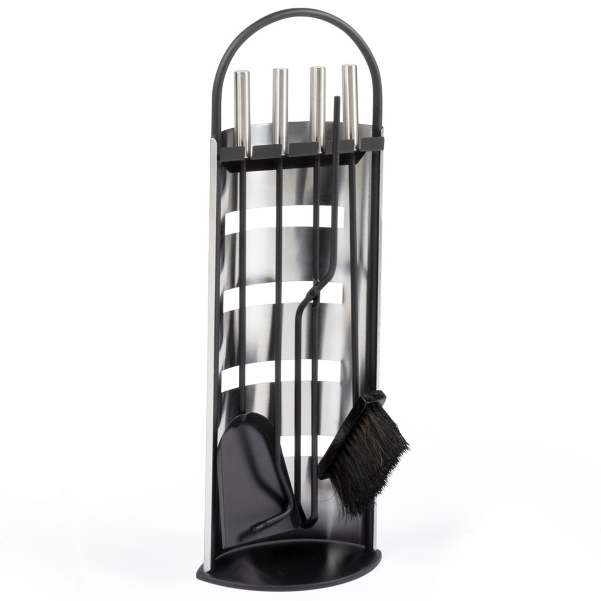 Ensemble serviteur de cheminée noir inox 5 éléments pelle balai tisonnier pince avec support