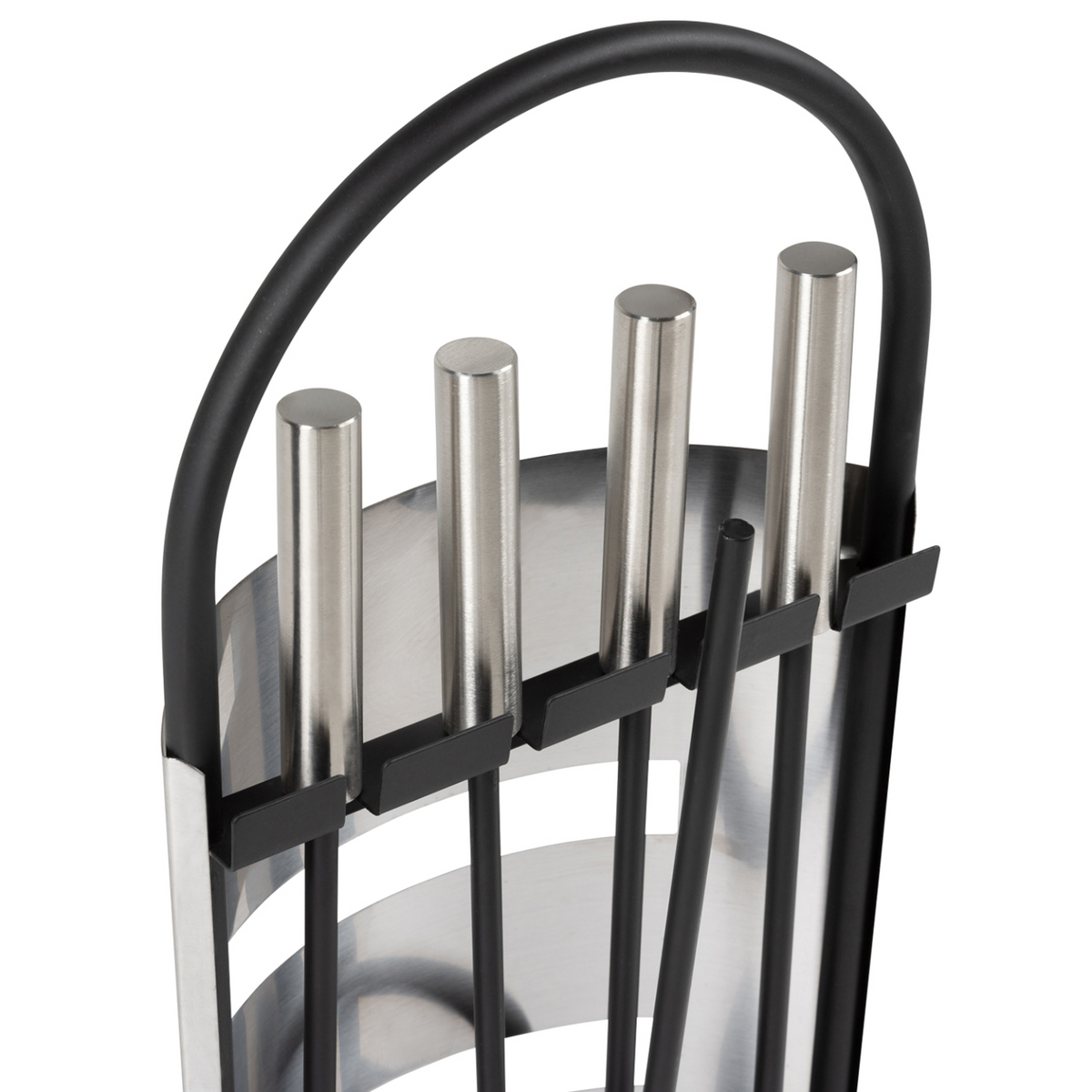 Ensemble serviteur de cheminée noir inox 5 éléments pelle balai tisonnier pince avec support