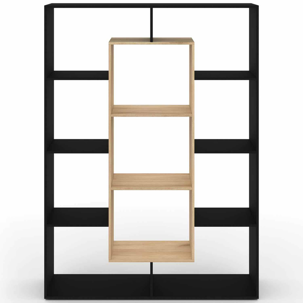 Etagère bibliothèque COLETTE avec 11 compartiments noir et effet bois 143 cm