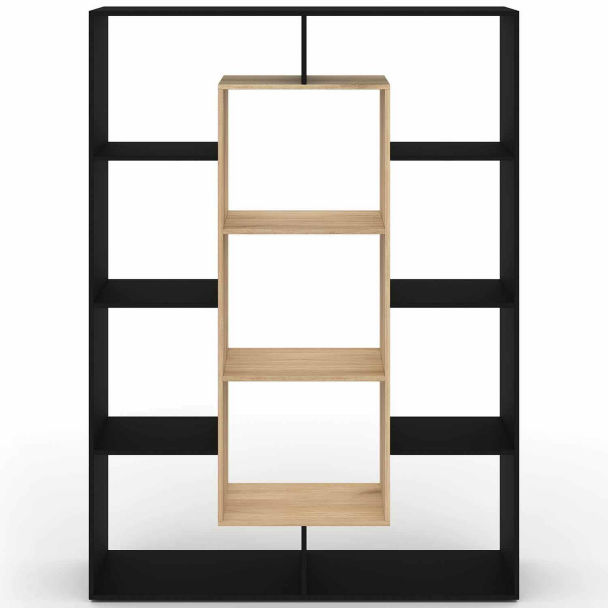 Etagère bibliothèque COLETTE avec 11 compartiments noir et effet bois 143 cm