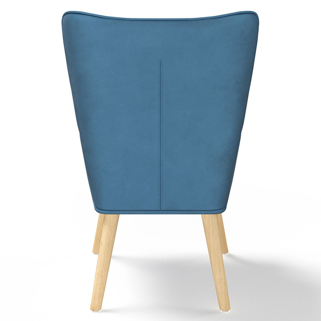 Fauteuil scandinave IVAR avec repose pieds en tissu patchwork et velours bleu