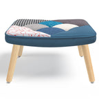 Fauteuil scandinave IVAR avec repose pieds en tissu patchwork et velours bleu