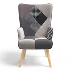 Fauteuil scandinave IVAR en tissu patchwork noir, gris et blanc