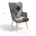 Fauteuil scandinave IVAR en tissu patchwork noir, gris et blanc
