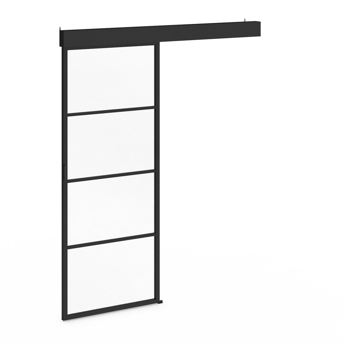 Kit porte coulissante vitrée verre trempé 83 cm en métal + MDF avec rail et fixations