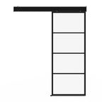 Kit porte coulissante vitrée verre trempé 83 cm en métal + MDF avec rail et fixations