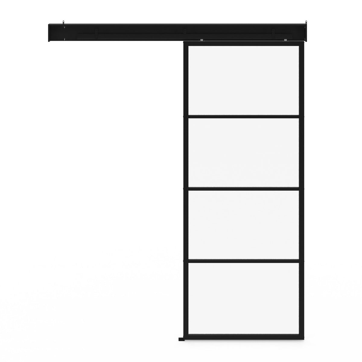Kit porte coulissante vitrée verre trempé 83 cm en métal + MDF avec rail et fixations