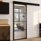 Kit porte coulissante vitrée verre trempé 83 cm en métal + MDF avec rail et fixations