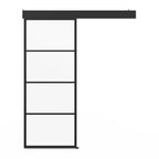 Kit porte coulissante vitrée verre trempé 83 cm en métal + MDF avec rail et fixations