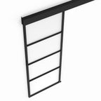Kit porte coulissante vitrée verre trempé 83 cm en métal + MDF avec rail et fixations