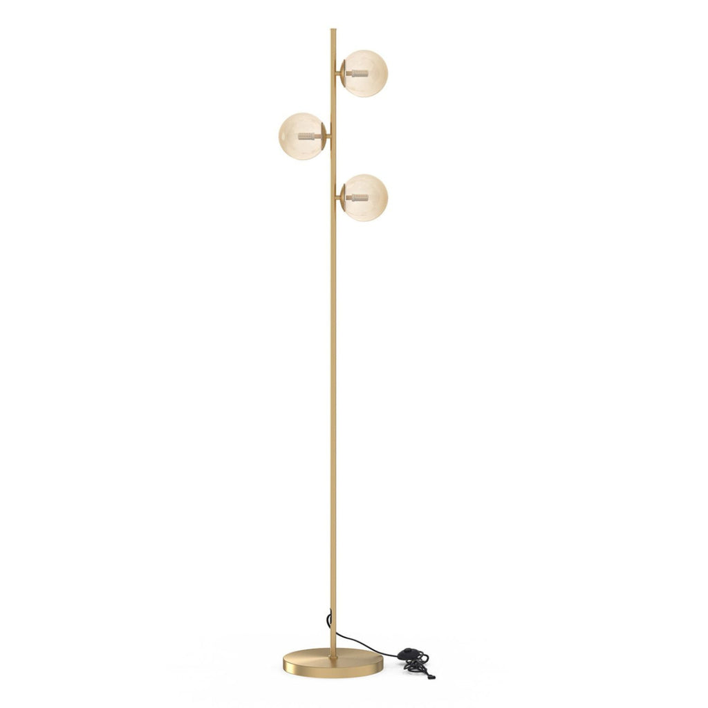 Lampadaire sur pied en métal doré avec 3 abat-jours globe verre