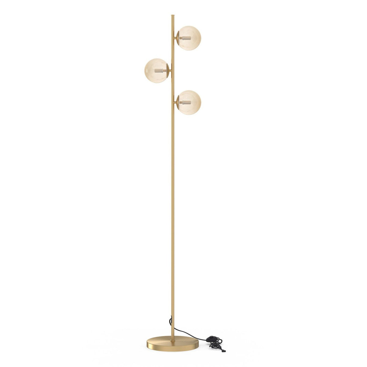 Lampadaire sur pied en métal doré avec 3 abat-jours globe verre