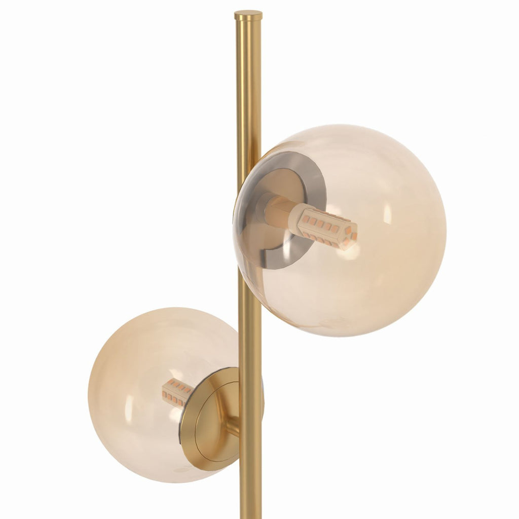 Lampadaire sur pied en métal doré avec 3 abat-jours globe verre