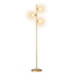 Lampadaire sur pied en métal doré avec 3 abat-jours globe verre