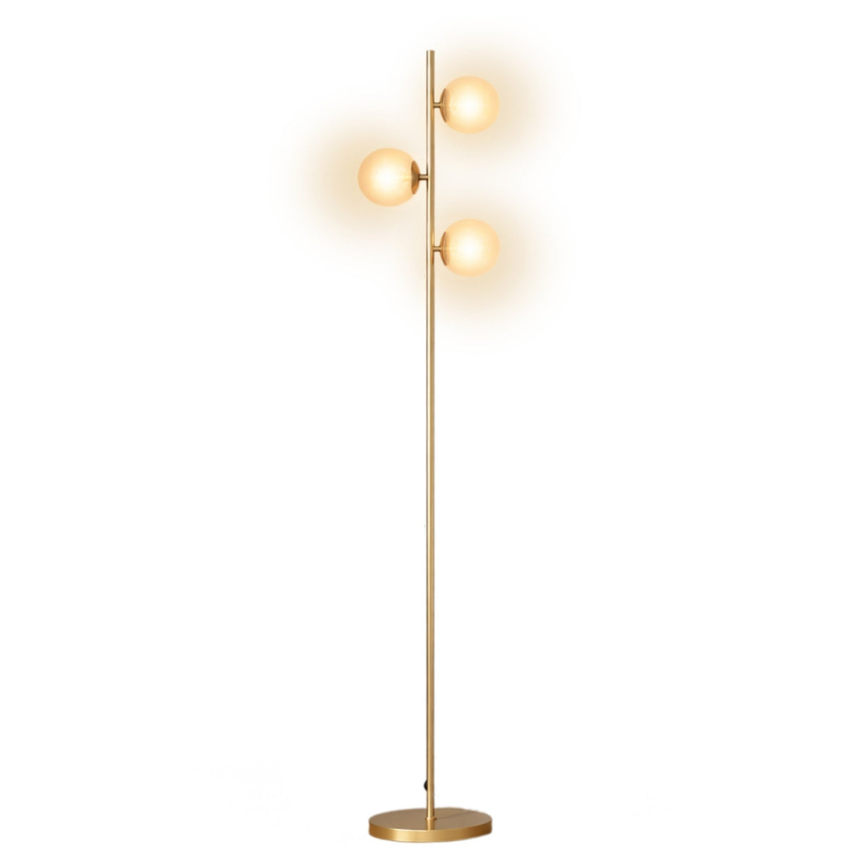 Lampadaire sur pied en métal doré avec 3 abat-jours globe verre