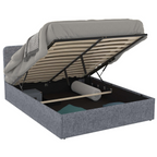 Lit coffre double NORFOLK avec tête de lit et sommier 140 x 190 cm tissu gris anthracite