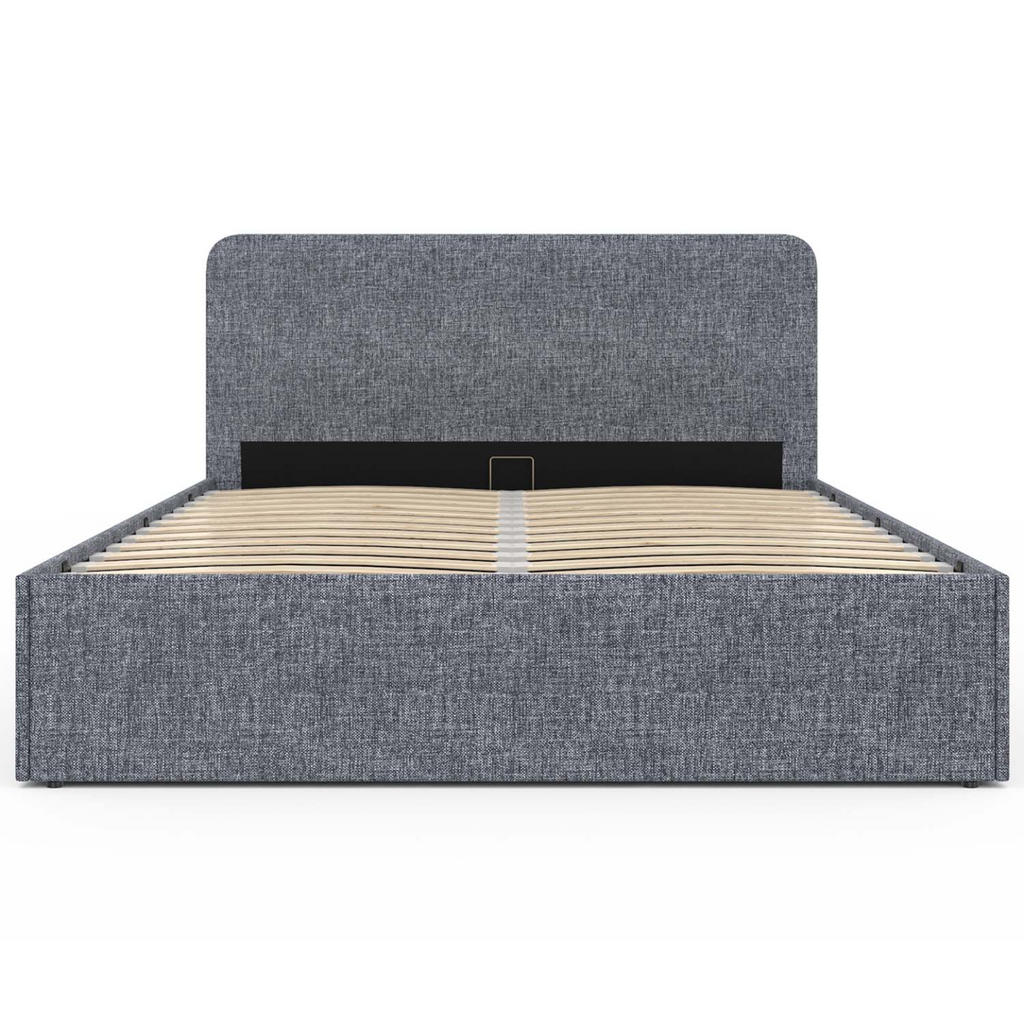Lit coffre double NORFOLK avec tête de lit et sommier 140 x 190 cm tissu gris anthracite