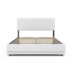 Lit coffre double OWEN avec LED intégrées + tête de lit et sommier 140 x 190 cm PVC blanc