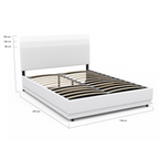 Lit coffre double OWEN avec LED intégrées + tête de lit et sommier 140 x 190 cm PVC blanc