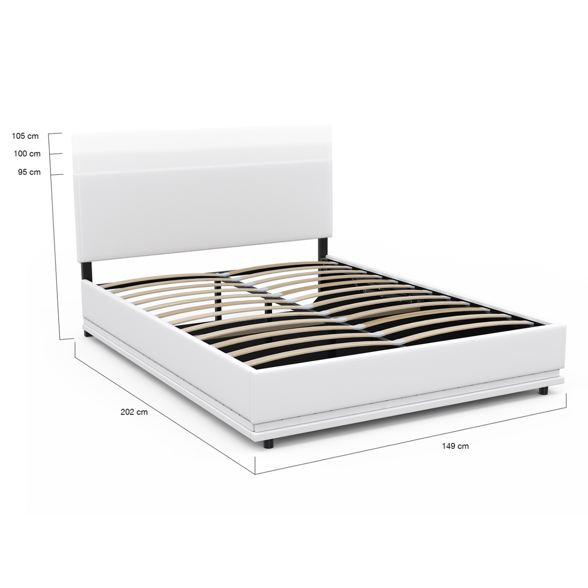 Lit coffre double OWEN avec LED intégrées + tête de lit et sommier 140 x 190 cm PVC blanc
