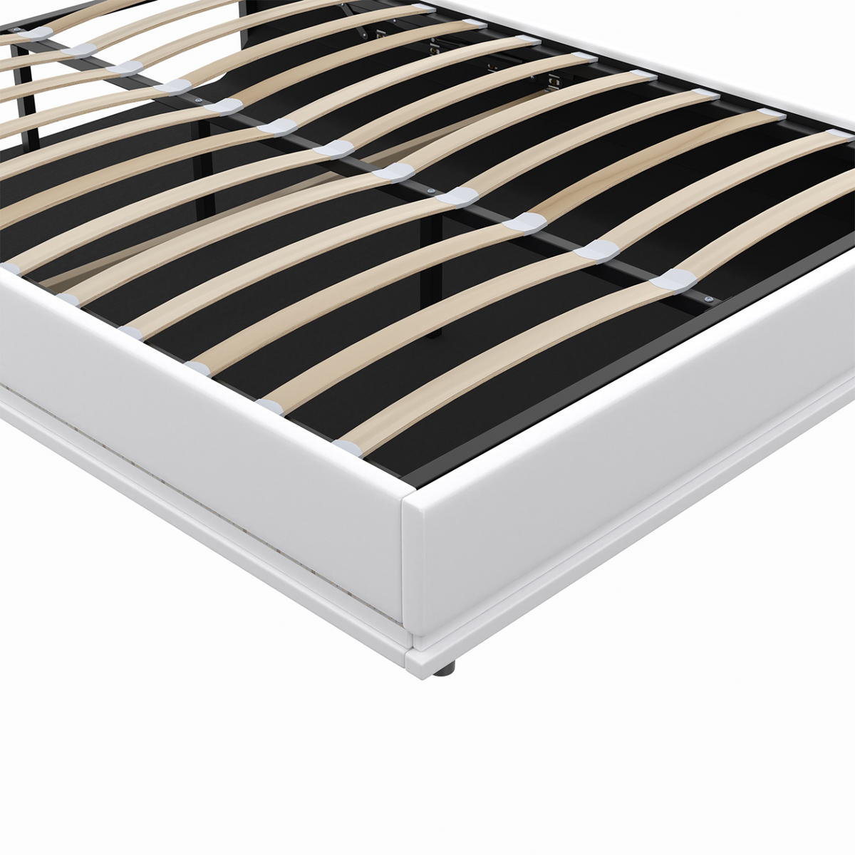 Lit coffre double OWEN avec LED intégrées + tête de lit et sommier 140 x 190 cm PVC blanc