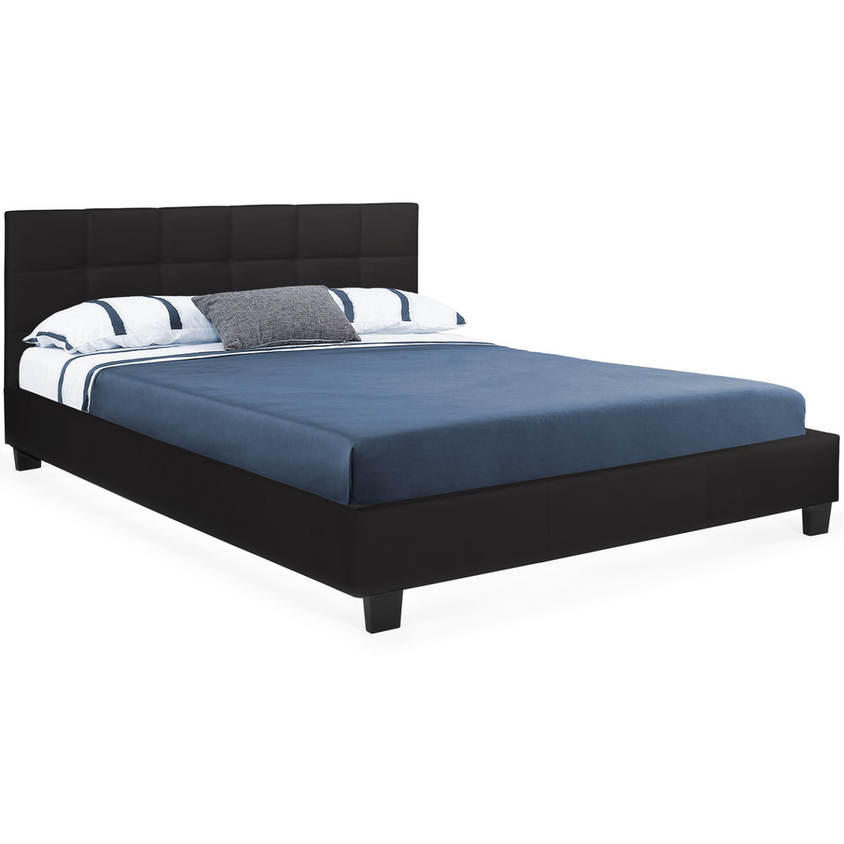 Lit double CHARLOTTE avec tête de lit et sommier 140 x 190 cm PVC noir
