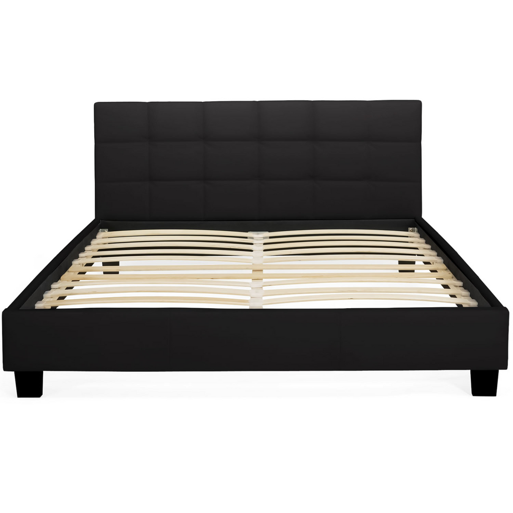 Lit double CHARLOTTE avec tête de lit et sommier 140 x 190 cm PVC noir