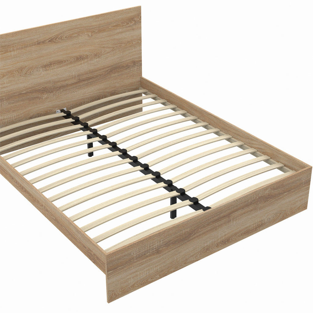 Lit double OMAHA avec tête de lit et sommier 160 x 200 cm façon hêtre