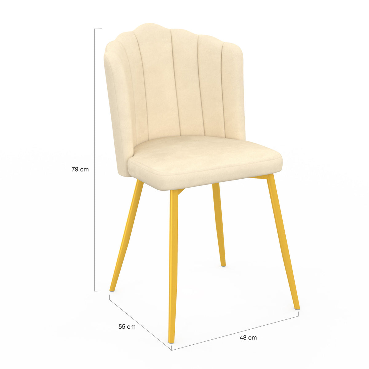 Lot de 2 chaises coquillage ADELLA beige en velours pieds dorés
