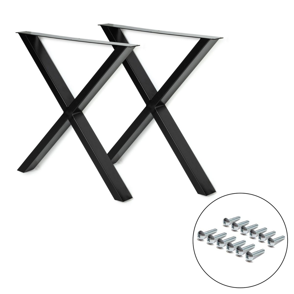 Lot de 2 pieds de table forme X 72x73 cm noir design industriel